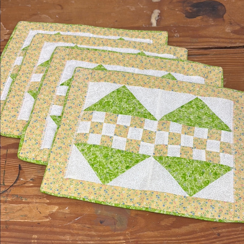 Handmade Vintage Placemats 4 Green Yellow Perfect for your Cottage or camper!